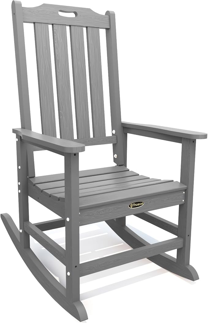 Oversized Rocking Chair, Outdoor Rocking Chair for Adults, All Weather Resistant Porch Rocker for Lawn Garden, Grey