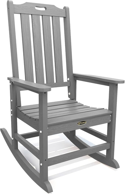 Oversized Rocking Chair, Outdoor Rocking Chair for Adults, All Weather Resistant Porch Rocker for Lawn Garden, Grey