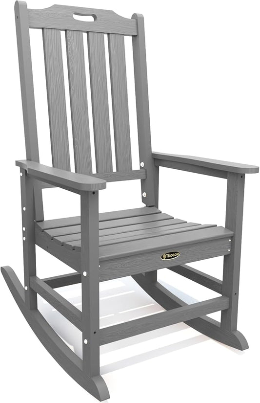 Oversized Rocking Chair, Outdoor Rocking Chair for Adults, All Weather Resistant Porch Rocker for Lawn Garden, Grey