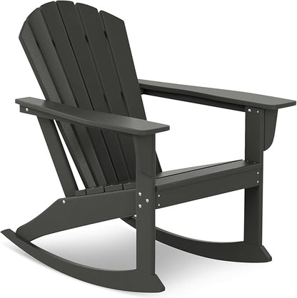 Costaelm Outdoor Adirondack Chair, All Weather Resistant Lawn Chairs Balcony Chair and Fire Pit Chairs, Deck Chairs Outdoor Porch Rocking Chair High Back HDPE Poly Lumber, Gray