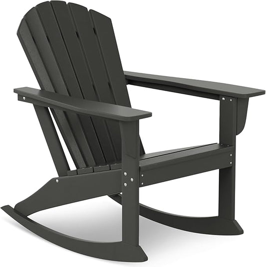 Costaelm Outdoor Adirondack Chair, All Weather Resistant Lawn Chairs Balcony Chair and Fire Pit Chairs, Deck Chairs Outdoor Porch Rocking Chair High Back HDPE Poly Lumber, Gray