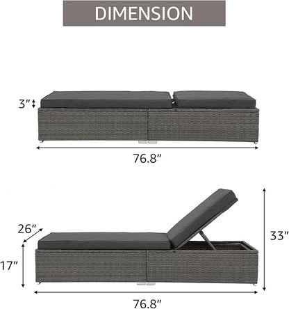 Patiorama Outdoor Patio Chaise Lounge Chair, Elegant Reclining Adjustable Pool Rattan Chaise Lounge Chair with Cushion, Grey PE Wicker, Steel Frame, for Deck, Poolside, Backyard (Dark Grey)