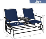 Giantex Outdoor Glider, Rocking Chair with Metal Frame, Center Tempered Glass Table, 2-Person Loveseat - Photo 3