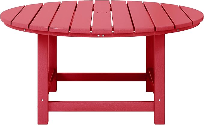 WestinTrends Dylan 5-Piece Outdoor Patio HDPE Adirondack Chair with Round Coffee Table Conversation Set, Red