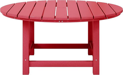WestinTrends Dylan 5-Piece Outdoor Patio HDPE Adirondack Chair with Round Coffee Table Conversation Set, Red