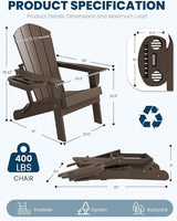 FOOWIN Folding Adirondack Chair Set of 2, HDPE Adirondack Chairs with Cup Holder - Photo 2