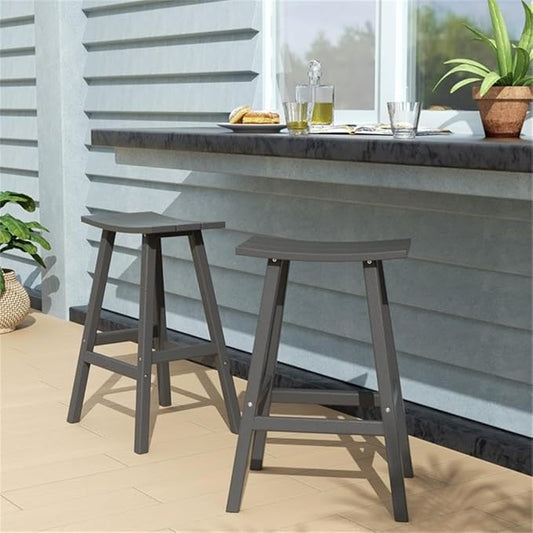 Costaelm All-Weather Bar Stools Set of 2, 29" Height Outdoor Bar Stools, Adirondack Poly Patio Bar Stool for Patio, Deck, Kitchen Counter and Garden, Gray