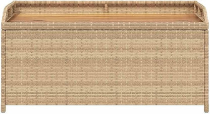 Outdoor Storage Bench with Waterproof Bag, Mix Beige and Brown, Solid Acacia Wood and Poly Rattan, 39.4 Inch Long, Seating for Two, Durable Garden Furniture, Modern Woven