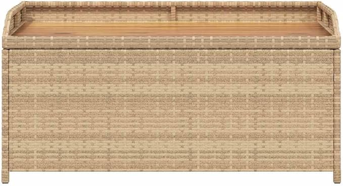 Outdoor Storage Bench 39.4 in Mixed Beige & Brown All-Weather Poly Rattan & Acacia Wood Seating for Garden Patio Balcony Entryway
