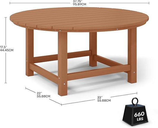 Costaelm Patio Conversation Table, Tatio Accent HDPE Outdoor Weather Resistant, Round Outdoor Porch Balcony Patio Drink Table for Outside, Pool, Backyard, Teak