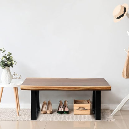 Solid Wood Bench Live Edge 39"x13"x18"H Rectangle Wooden Entryway Stools Natural Brown Rustic Coffee Side Table Bedroom Bathroom Living Room Patio Outdoor Garden Foot Stool