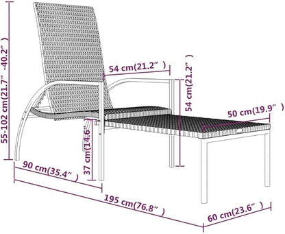 PE Rattan Outdoor Chaise Lounge 76.8 x 23.6 x 40.2 in Brown Matte Sun Lounger with Adjustable Backrest 21.7-40.2° & Footrest for Patio Poolside Garden Terrace
