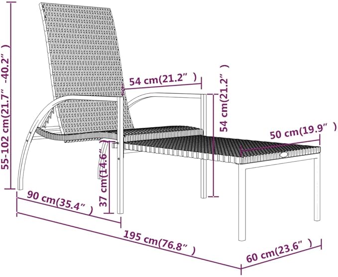 Grey PE Rattan Sun Lounger with Adjustable Backrest & Foldable Frame, 76.8" Outdoor Chaise for Patio, Poolside, Balcony, UV-Resistant Galvanized Steel Reclining Chair for Adults