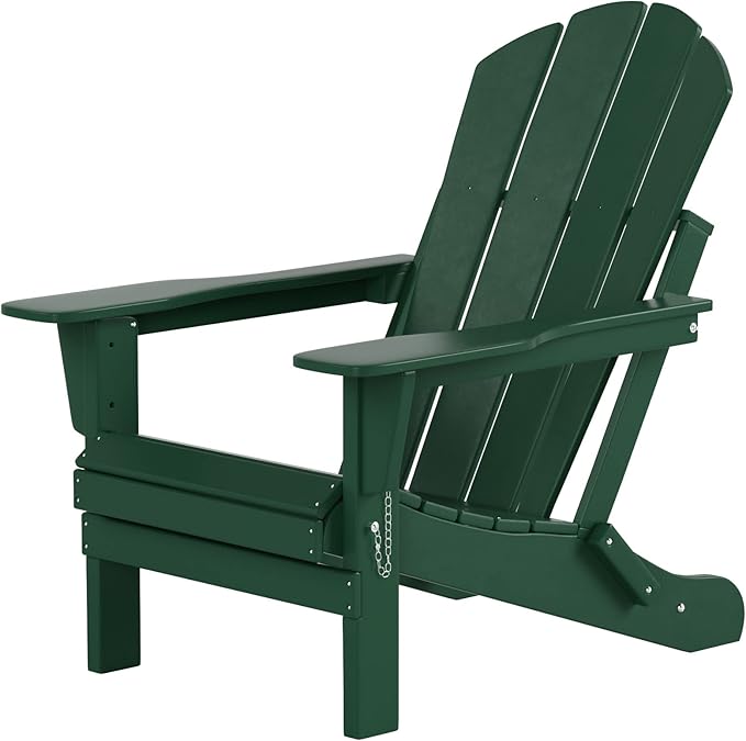 Costaelm Folding Patio Chairs Set of 2, Hdpe Adirondack Chairs Front Porch Furniture Outdoor Seating, All Weather Tanning Chair for Backyard Firepit Garden Lawn, Dark Green