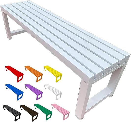 3.3 3.9 4.9 5.9ft Outside Garden Bench, 2 Person Outdoor Metal Patio Backless Bench, Weatherproof Porch Furniture Bench Heavy Duty 880lbs Benches for Park Yard Lawn Front Entrance(White,4.9ft)