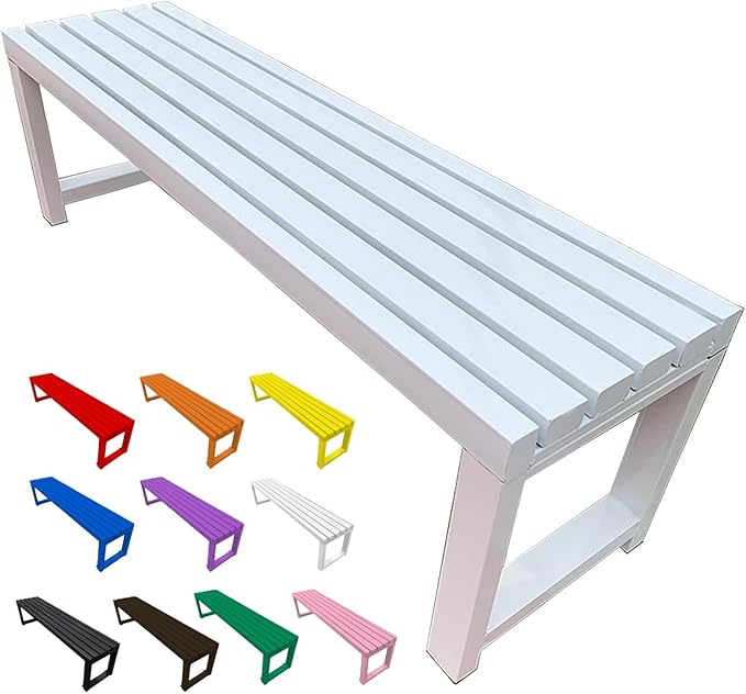 3.3 3.9 4.9 5.9ft Outside Garden Bench, 2 Person Outdoor Metal Patio Backless Bench, Weatherproof Porch Furniture Bench Heavy Duty 880lbs Benches for Park Yard Lawn Front Entrance(White,3.3ft)