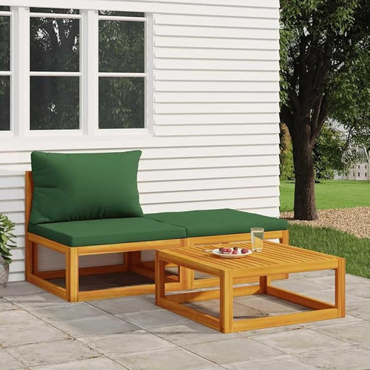 Garden Lounge Set, Green & Brown Solid Acacia Wood Outdoor Sectional Sofa Units with Removable Cushions, Patio Balcony Backyard Seating