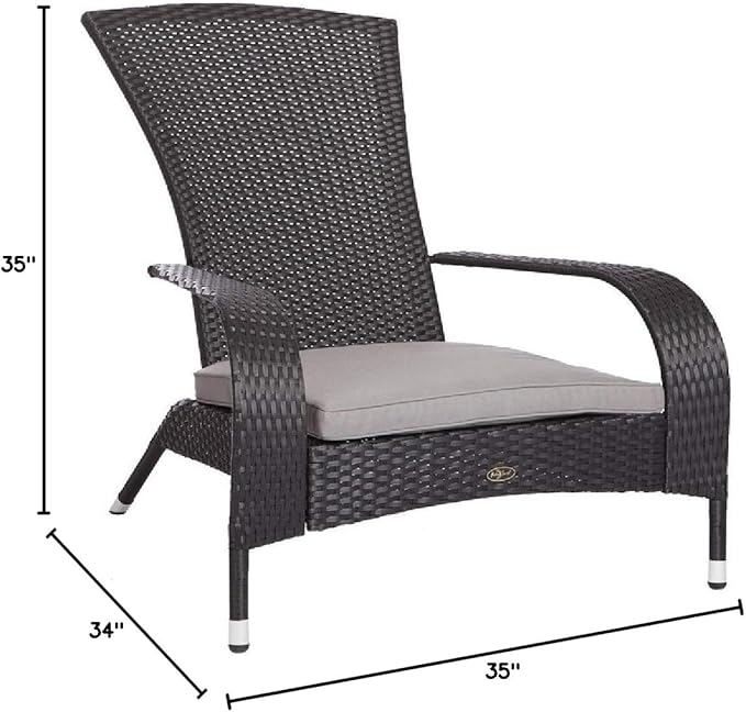 Balkene Home 62430 Coconino Wicker Chair All Weather Lightweight Durable Adirondack Style Chair Grey Outdoor Cushion Included - Black