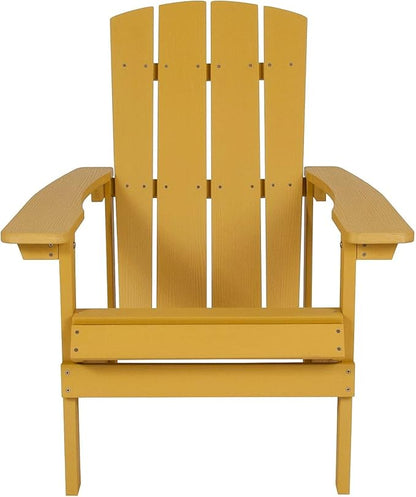 Pemberly Row Contemporary Faux Wood Adirondack Chair, Yellow Finish, Weather-Resistant Polystyrene, Vertical Lattice Back, Extra Wide Arms, Slanted Seat, Outdoor Patio or Beach Seating, 35" H x 29.5"