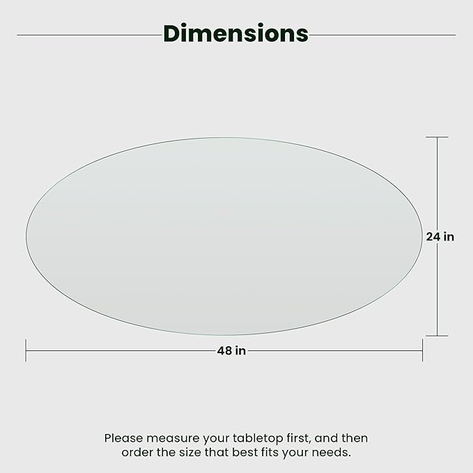 24x48 inch Oval 1/4" Thick Pencil Polished Edge Glass Table Top with 6 Bumpers - Tempered - Photo 3