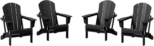 WestinTrends Malibu 4-Piece Set Outdoor Folding Poly Adirondack Chair, Black