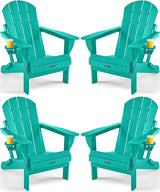 Ciokea Folding Adirondack Chair 4 Pack, Patio Adirondack Chair Weather Resistant, Plastic Fire Pit Chair with Cup Holder - Photo 1