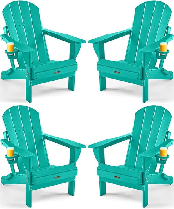 Ciokea Folding Adirondack Chair 4 Pack, Patio Adirondack Chair Weather Resistant, Plastic Fire Pit Chair with Cup Holder - Photo 1