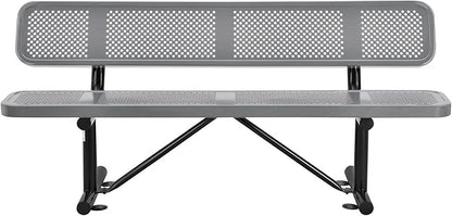 Global Industrial 6'L Heavy Duty Outdoor Steel Picnic Bench with Backrest, Perforated Metal, Portable Outdoor Bench, 1000 lbs Capacity, Gray, 72" L x 24" W x 33" H