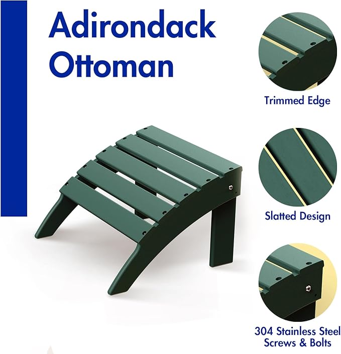 BRIOPAWS Adirondack Ottomans | Folding | Set of 4 | HDPE Plastic | Forest Outdoor Foot Rest | All Weather | Patio Footrest for Adirondack Chair | Foot Stool for Deck Porch | 19.7W x 18.5L x 13H Inch