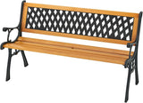Giantex 49.5" 3-Person Outdoor Bench with Lattice Pattern Backrest, 470 Lbs Capacity, Slatted Seat, Curved Armrests - Photo 1