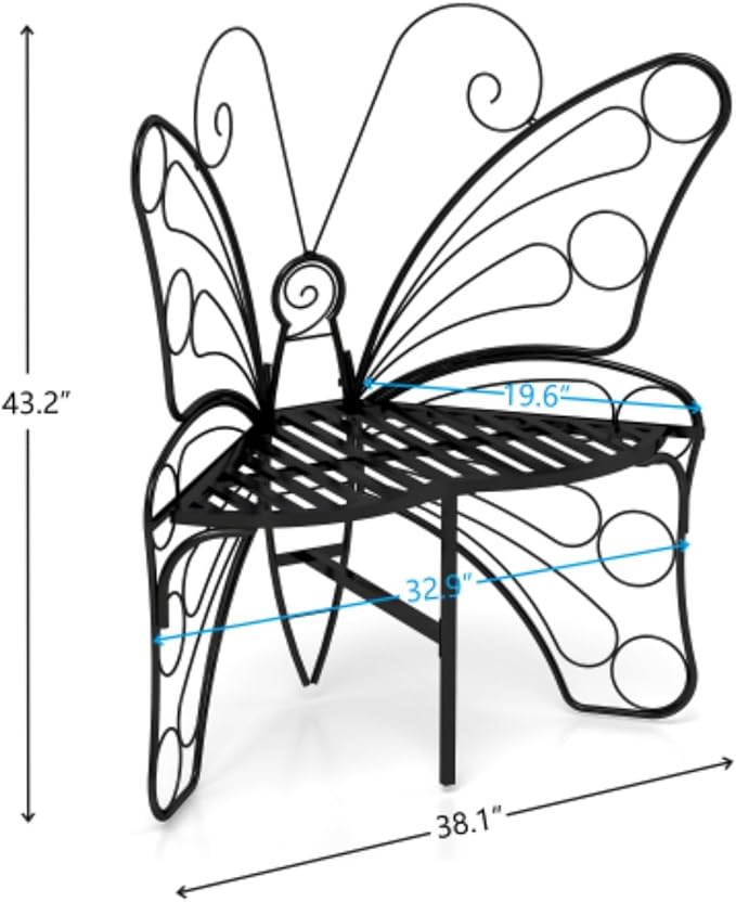 Outdoor Bench Patio Seating, Modern Butterfly Shaped Metal Garden Bench, Park Bench Outdoor Seating, Multifunctional Chair for Garden, Patio, Park, Entrance