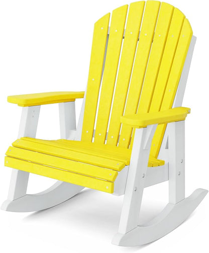 Wildridge Heritage Adirondack Rocking Chair, Lemon Yellow and White - Outdoor Weather Resistant HDPE Rocking Chair for Patio, Deck, Fire Pit