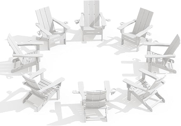 SERWALL Modern Folding Adirondack Chair Set of 8, All Weather Resistant Outdoor Adirondack Chair with Cup Holders - Photo 1