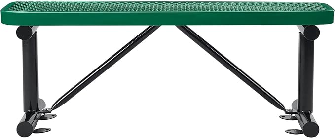 Global Industrial 4'L Heavy Duty Expanded Metal Mesh Flat Bench with Steel Frame, Portable Outdoor Bench, 1000 lbs Capacity, Green, 48" L x 14-1/2"W x 18" H