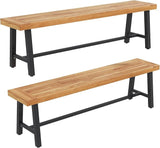 Outdoor Bench Garden Bench Set of 2, 63" Backless Acacia Wood Bench with Heavy-Duty Metal Legs - Photo 1