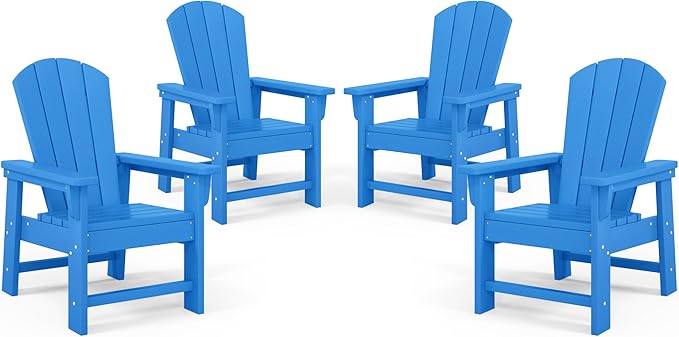 Costaelm Kids Adirondack Chair Set of 4, Plastic Outdoor Kids Chair Toddler Patio Furniture and Outdoor Children Picnic Activity Lawn Chair for Garden, Patio, Backyard & Beach, Pacific Blue
