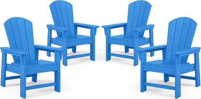 Costaelm Kids Adirondack Chair Set of 4, Plastic Outdoor Kids Chair Toddler Patio Furniture and Outdoor Children Picnic Activity Lawn Chair for Garden, Patio, Backyard & Beach, Pacific Blue