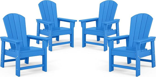Costaelm Kids Adirondack Chair Set of 4, Plastic Outdoor Kids Chair Toddler Patio Furniture and Outdoor Children Picnic Activity Lawn Chair for Garden, Patio, Backyard & Beach, Pacific Blue