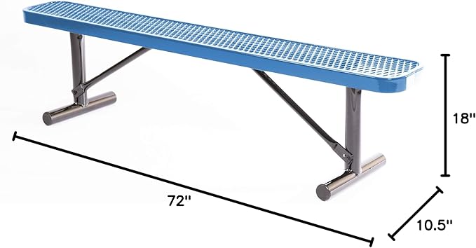 COATEDOUTDOORFURNITURE Heavy-Duty Portable Outdoor Bench Thermoplastic Coated, Expanded Metal, Commercial-Grade Seating, Made in America (Portable Without Back, 6 Ft, Light Blue)