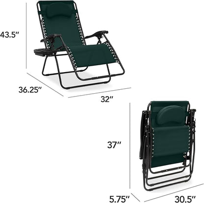 Best Choice Products Oversized Zero Gravity Chair, Folding Outdoor Patio Lounge Recliner w/Cup Holder Accessory Tray, Pillow - Forest Green
