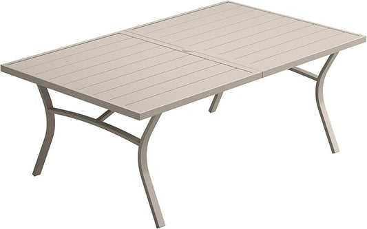 VICLLAX 63" Patio Dining Table for 6, Outdoor Rectangular Metal Table with Umbrella Hole for Porch Backyard Garden Deck, Sandshell