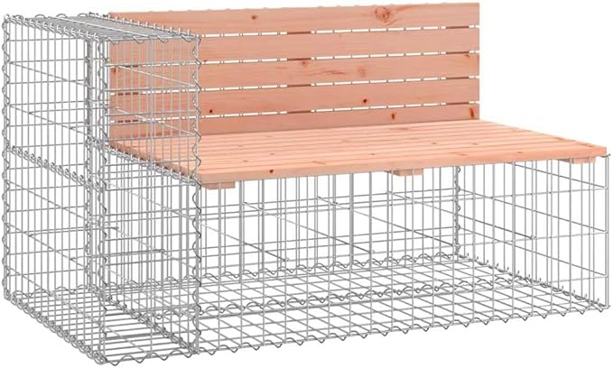 vidaXL Garden Bench, Outdoor Bench with Gabion Basket, Park Bench for Patio Yard, Picnic Bench Chair with Armrest, Solid Wood Douglas, 3196243
