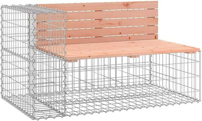 Garden Bench with Gabion Basket Natural Brown Wood and Grey Steel for Outdoor Seating, Rustic Patio Furniture with Sturdy Construction and Elegant Aesthetics, Comfortable