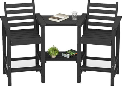 GLANC Tall Adirondack Chairs Set of 2, All Weather Resistant HDPE Bar Height Balcony Adirondack Chair with Removable Connecting Trays, Outdoor Adirondack Barstools for Deck Patio Pool Lawn (Black)