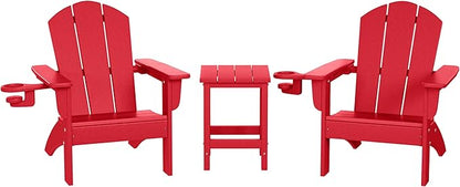 WestinTrends Malibu 3-Piece Kids HDPE Adirondack Chairs Set with Square Side Table and Cup Holders, Red
