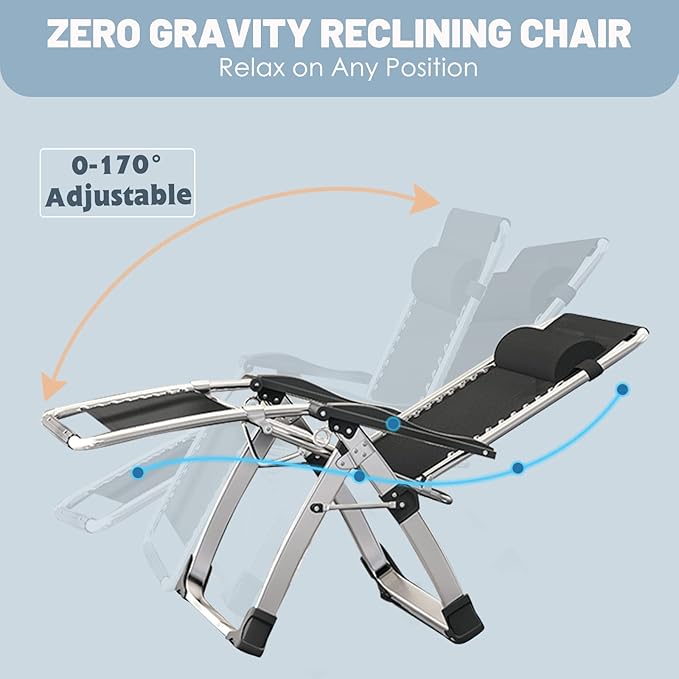 Slsy Zero Gravity Chair, Reclining Lounge Chair with Removable Cushion & Tray for Indoor and Outdoor - Photo 4