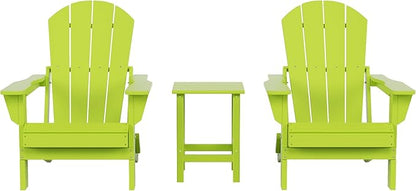 Costaelm 3 piece Patio Set, Outdoor Modern Adirondack Table and Chairs, All Weather Balcony Furniture Set Lounge Firepit Chairs for Outside Deck Garden Lawn Pool, Lime