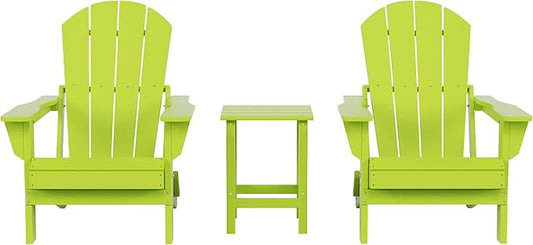 Costaelm 3 piece Patio Set, Outdoor Modern Adirondack Table and Chairs, All Weather Balcony Furniture Set Lounge Firepit Chairs for Outside Deck Garden Lawn Pool, Lime