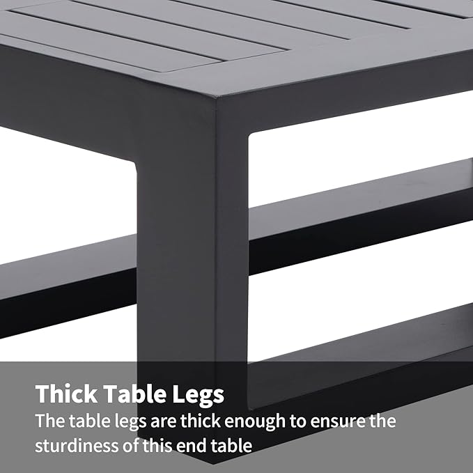 Patio Side Table Aluminum Outdoor End Tables for Outside Small Rectangle Coffee Table Patio Furniture for Garden Backyard, Grey Frame