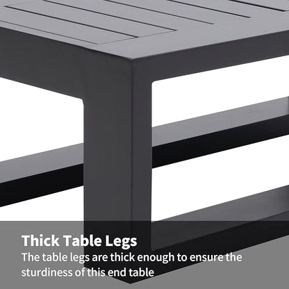 Patio Side Table Aluminum Outdoor End Tables for Outside Small Rectangle Coffee Table Patio Furniture for Garden Backyard, Grey Frame